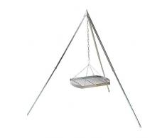 acerto 31821 Ungarischer Grillrost 60cm und Dreibein 170cm und Kette * Verchromt * Mit Außenring * Besonders robust | Grillgitter zum Aufhängen am Dreibein | Gitterrost, Grillauflage für Schwenk-Grill