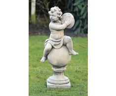 pompidu-living Musikant mit Zimbeln auf Kugel, Steinfigur, Gartenfigur Farbe Sandstein