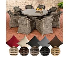 CLP Polyrattan Gartengarnitur Stavanger XL I Gartenmöbel-Set: 8 Sessel und EIN Esstisch I erhältlich Bezugfarbe: Anthrazit, Rattan Farbe grau-meliert