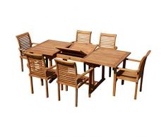ASS Teak Set: Gartengarnitur SABA Ausziehtisch 150-210 cm x 90 cm + 6 Alpen Sessel Serie JAV