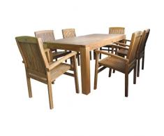 Linder Sitzgruppe Holz 180x90x75cm Tisch 6x Sessel Teak Balkon Terrasse Gartengarnitur