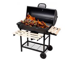 SunJas Grillwagen Holzkohlegrill, BBQ Grill Holzkohle mit Rädern, Anthrazit Standgrill, Grillkamin inkl. integriertes Thermometer und Lüftungsschieber, Gartengrill, Grillfläche: 70X38.5 cm