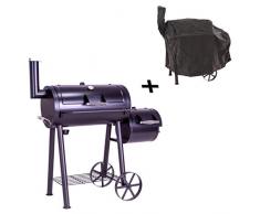Nexos BBQ Grill Smoker Grillwagen Holzkohlegrill 2 Kammern Barbecue 125x60x120 cm 28 kg Transporträder Temperaturanzeige inkl. Schutzplane Abdeckung