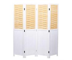 Mendler Paravent HWC-G37, Raumteiler Trennwand Sichtschutz, Shabby-Look Geflecht ~ weiß, 4 Paneele 170x160cm