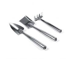 Zerodis 3 Stück Set Mini Garten Werkzeuge, kleine Handheld Schaufel Spaten Rechen Gartenarbeit Set Kinder Spielzeug für Sukkulenten Kaktus Kräuter Pflanzen(Rostfreier Edelstahl)