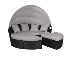 SVITA Poly Rattan Sonneninsel Savannah Liege Garten-Insel Schwarz Grau Braun Gartenmöbel Muschel Lounge (Schwarz)