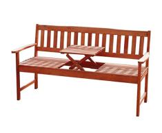 KMH®, 3-sitzer Gartenbank (160 cm) aus Eukalyptusholz mit integriertem, einklappbarem Tisch (#101909)