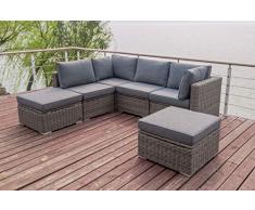 OUTFLEXX Loungemöbel-Set, grau aus Polyrattan-Geflecht, 6 Personen, verstellbare Sitzflächen, wasserfeste Kissenbox