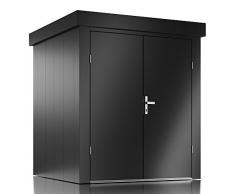 ILESTO Gerätehaus Johnny aus Stahl: 190x190x213cm | Gartenhaus Metall - modern mit Flachdach | Geräteschuppen für den Garten optional mit Zubehör | Gartenhütte Zweiflügeltür, Anthrazit