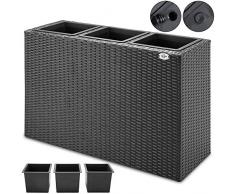 Deuba Blumentopf aus handgewobenem Polyrattangeflecht Übertopf mit Wasserabfluss Pflanzkübel 3 Innentöpfe| Blumenkasten Schwarz