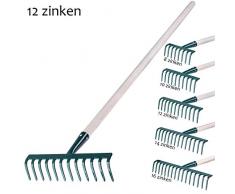 KADAX Rechen aus Metall, Flache Harke mit Stiel aus Holz, Laubbesen für Garten, Beet, Laubrechen, Rasenrechen, grün, Gartengerät, Heurechen, Gartenwerkzeug, Gartenharke (12 Zinken)