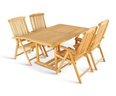 SAM 5tlg. Gartengruppe Kuba, Teak-Holz Gartenmöbel, 1 x Auszieh-Tisch Kuba mit Schirmloch + 4 x Hochlehner Aruba