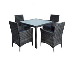 ESTEXO Polyrattan Gartenmöbel Set Sitzgruppe Rattan Gartenset Essgruppe Stuhl Tisch Set Garten Tisch und Stuhl Set 4 Personen Glas Glastisch (Anthrazit-Grau)