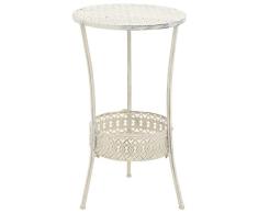 Galapara Garten Beistelltisch Rund Vintage-Stil | Rund Gartentisch | Metall Gartentisch | Outdoor Balkontisch | Mit Einer unteren Ablage | 40 x 70 cm Weiß