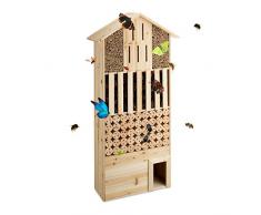 Relaxdays Insektenhotel XXL stehend, Nisthilfe für Biene, Schmetterling, Igelhaus, Holz, HxBxT: 118 x 57 x 24 cm, natur