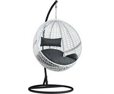 TecTake 800228 - Poly Rattan Hängesessel inkl. Sitz- und Nackenkissen, Stabiles Stahlrohrgestell - Diverse Farben (Weiß | Nr. 401775)