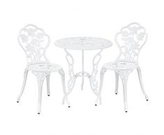 [casa.pro]®] Gartentisch Bistro-Tisch 60cm Rund Weiß mit 2 Stühlen im Antik-Look für Balko Terrasse Bistro-Set Gusseisen-Metall als Gartendeko