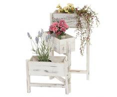 Mendler Pflanzregal, Standregal Blumenständer, Höhe: 65cm Shabby-Look Vintage ~ weiß