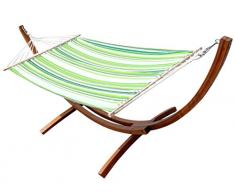 ASS 320cm Hängemattengestell SOSUA Hängematte mit Gestell aus Holz Lärche mit grün gestreifter Stabhängematte