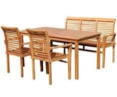 ASS Teak Set: Gartengarnitur Gartentisch 150x80 cm + 1 Bank 150 cm für 3 Personen + 2 Sessel Serie JAV-Alpen