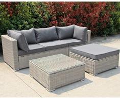Enjoy Fit Polyrattan Lounge Sitzgruppe Gartenmöbel-Set Poly Rattan Garnitur 3 Sitzplätze, Rattan: Beige/Bezüge: Grau