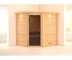 Massivholzsauna / Ecksauna Mia Modern 38mm Dachkranz ohne Saunaofen