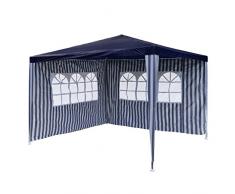 Garten-Pavillon 3 x 3 m, wasserdicht, inklusive 2 Seitenwänden mit je 3 Fenstern, Heringe, Abspannseile, Eckverbinder, Material PE-Plane 110 g/m², Metallgestänge lackiert, Stecksystem, blau-weiß