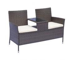 Outsunny Polyrattan Gartenbank Gartensofa Sitzbank mit Tisch 2-Sitzer Stahl Braun B133 x T63 x H84cm