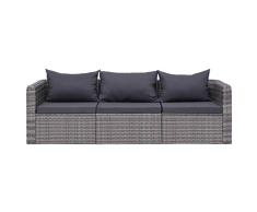 Festnight 3-TLG. Garten-Sofagarnitur mit Kissen | Gartensofa-Set | Poly Rattan Lounge Set | Lounge Sofa Garnitur | Rattan Gartenset | Garten Sitzgruppe | Gartengarnitur | Grau Poly Rattan