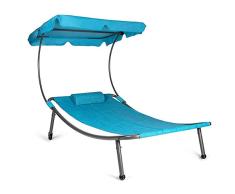WSN Sonnenliege mit Dach, Sonnenbett Relaxliege Liegestuhl, Gartenliege mit Sonnendach und Kissen 202x119x160 cm