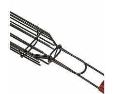 BBQ Grillhalter Grillkorb Grillkäfig | Grill Halter für Schaschlik Kebab Gemüse Fleisch Würstchen | aus Stahl mit Holzgriff 49 cm | 1 Stück