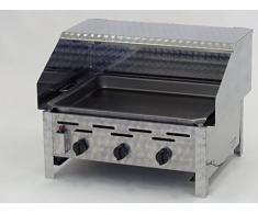 Edelstahl Gasgrill Gastrobräter mit Pfanne und Sicht- und Spritzschutz