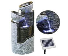 Amur Solar Gartenbrunnen Brunnen Solarbrunnen Zierbrunnen Wasserfall Gartenleuchte Teichpumpe für Terrasse, Balkon, verbessertes Modell mit Pumpen-instant-Start-Funktion mit Liion-Akku & Led-Licht