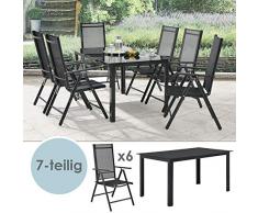 ArtLife Aluminium Gartengarnitur Milano | Gartenmöbel Set mit Tisch und 6 Stühlen | dunkel-grau mit schwarzer Kunstfaser | Alu Sitzgruppe Balkonmöbel