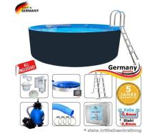 Rundpool 350 x 125 cm Komplettset Anthrazit Stahlwandpool Gartenpool 3,5 Pool 3,50 Swimmingpool rund Schwimmbecken Aufstellpool