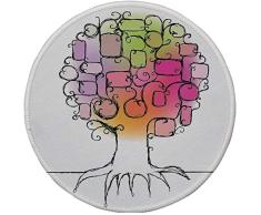 Rutschfreies Gummi-rundes Mauspad Baum des Lebens Zierbaum mit bunten geometrischen Wurzeln und geschwungenen Zweigen Wachsendes Symbol Home Decorative Multi 7,9 x 7,9 x3MM