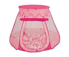 Selonis Baby Spielzelt Mit Plastikbällen Zelt 105X90cm/200 Bälle Plastikkugel Kinder, Pink:Puderrosa-Perle-Transparent