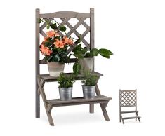 Relaxdays Blumentreppe mit Rankgitter, Blumenregal mit 2 Stufen, Pflanzentreppe Holz für Blumen, HBT: 90x51x40 cm, grau