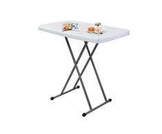 Todeco Campingtisch höhenverstellbar, Gartentisch 76 x 50 x 51/63/74 cm, Partytisch Bierzelttisch breit für Camping BBQ Party Buffet Hochzeit, weiß