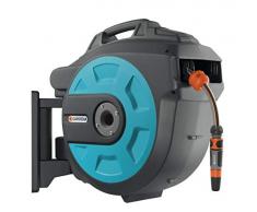 GARDENA Comfort Wand-Schlauchbox 25 roll-up automatic: Schwenkbare Schlauchtrommel, 25 m GARDENA Qualitätsschlauch, kurze Arretierstops, inkl. Wandhalterung, Systemteilen und Spritze (8023-20)