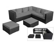 OUTFLEXX Loungemöbel-Set, schwarz aus Polyrattan-Geflecht, Loungeecke für 6 Personen, wasserfeste Kissenbox, inkl. Kaffeetisch