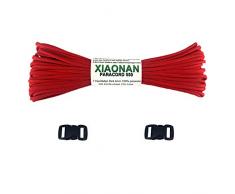 XIAONAN Paracord 550 Rot Outdoor Seil 50ft/15m 7 Kernfäden 4mm Dick Parachute Cord, für Armband, Knüpfen von Hundeleine, aus reißfestem Polyester Fallschirms Schnur mit 2 Klickverschluss
