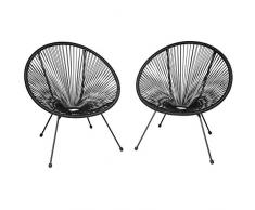 TecTake 800729 2er Set Acapulco Garten Stuhl, Lounge Sessel im Retro Design, Indoor und Outdoor, pflegeleicht, Relaxsessel zum gemütlichen Sitzen - Diverse Farben - (Schwarz | Nr. 403302)