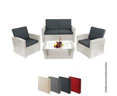 BB Sport 12-teilige Polyrattan Sitzgruppe 4 Personen 5 cm Sitzpolster Tisch Glasplatte Balkonmöbel Set Sitzgarnitur Weiß, Farbe:Diamantweiß/Nachtschwärmergrau