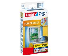 tesa Insect Stop SUN PROTECT Fliegengitter Fenster - Insektenschutz mit Blend- & Sonnenschutz - Fliegen Netz ohne Bohren - Anthrazit, 130 cm x 150 cm