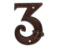 Esschert Design Gusseiserne Hausnummer 3, rostbraun, 8 x 1.2 x 11.6, DB62-3