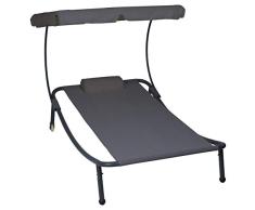 Divero Sonnenliege Sonnenbett Anthrazit 202 x 139 x 152 cm mit Sonnendach und Kopfkissen für eine Person Gartenliege mit Räder Stahlrahmen Mamry