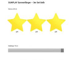 SUNPLAY Sonnenfänger Sterne Stella in GELB, 3 Stück je 20 cm Durchmesser im Set + 70 cm Schwingstäbe