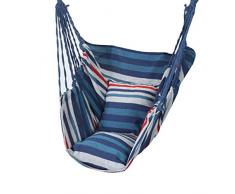 YOUCAI Hängesessel mit 2 Kissen, Bis 200Kg Belastbar, Hängesitz Hängestuhl 1 Person Hängematte Hängeschaukel Blau Weiss 130x100cm