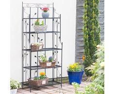Relaxdays Pflanzenregal Metall Goth 5-stufig, Pflanzentreppe, Verzierung, Antik Stil, HxBxT: 173 x 73 x 34 cm, schwarz